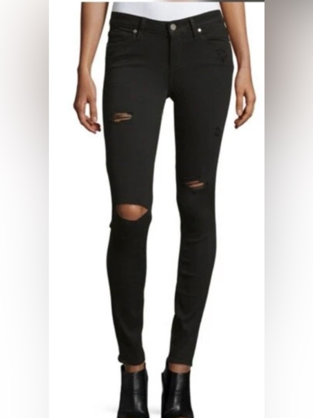 PAIGE Verdugo Transcend Distressed Black Mid Rise Ultra Skinny Jeans 26 NWT